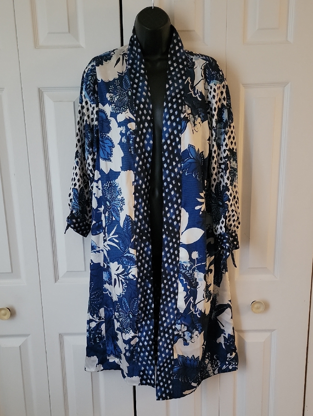 Chico's Blue and White Dotted Print Duster